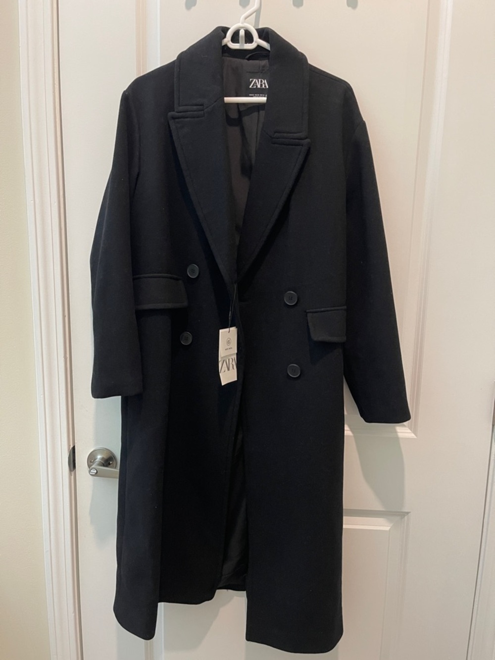 ZARA Black Double-Breasted wool blend Coat